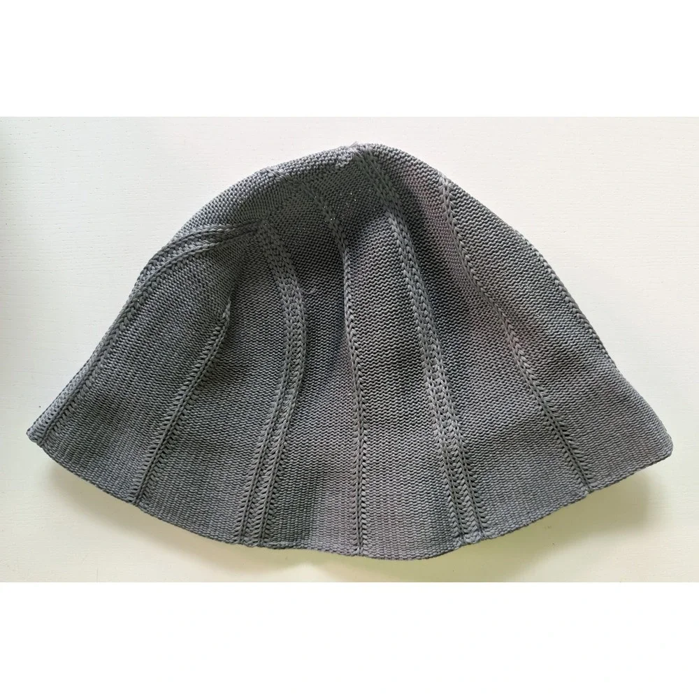 Hana Grey Knit Bucket Hat Paneled Cable Textured Bell Hat Kangaroo Logo Korea